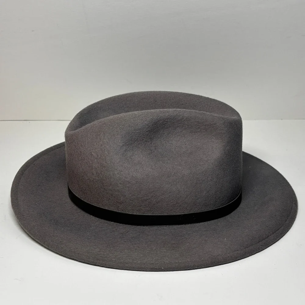 Gelso Bianco Made in Italy Dark Gray 100% Wool Felt Fedora Hat with Leather Band